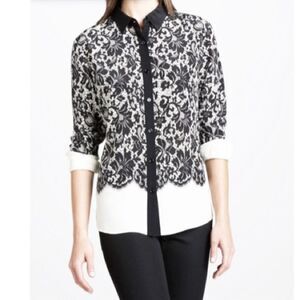 Go Silk Floral Print Button-Down Blouse Top Small